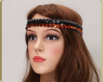 Gatsby Headband, Burlesque Headband, Black Headband, Gatsby Headpiece, Lace Headband, Beaded Headpiece, Boho Headband, Hair Accessories