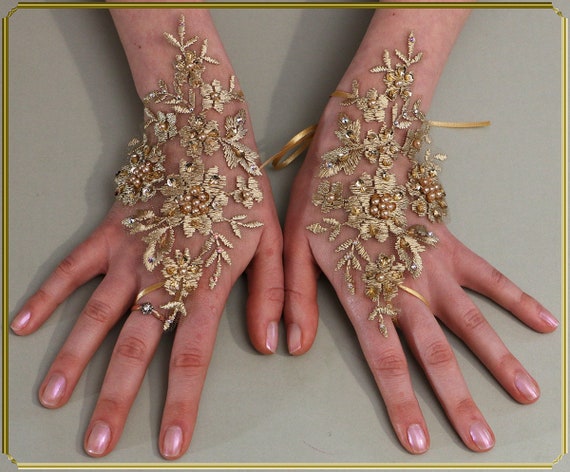 gold wedding gloves
