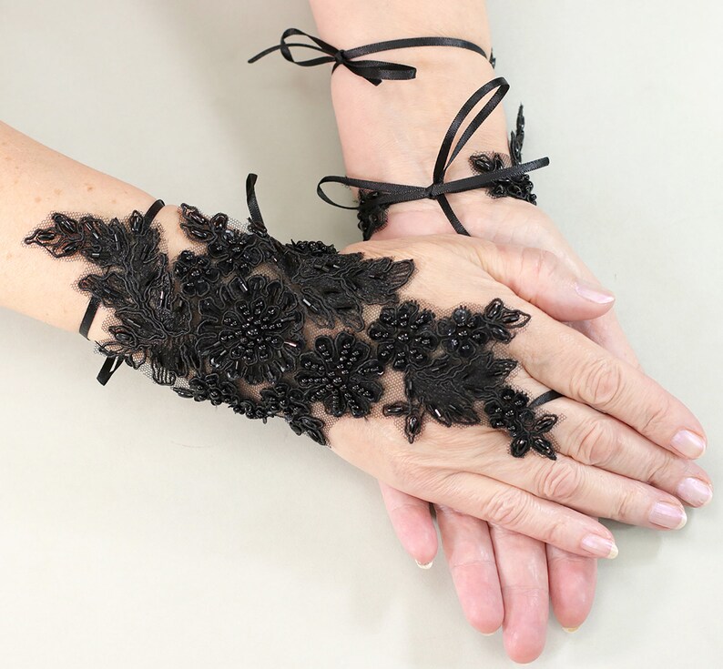 Black Wedding Gloves Pearls Gloves Great Gatsby Gloves Etsy UK