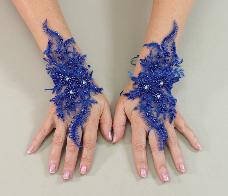 Royal Blue Wedding Gloves Bridal Gloves Lace Gloves Blue Etsy UK