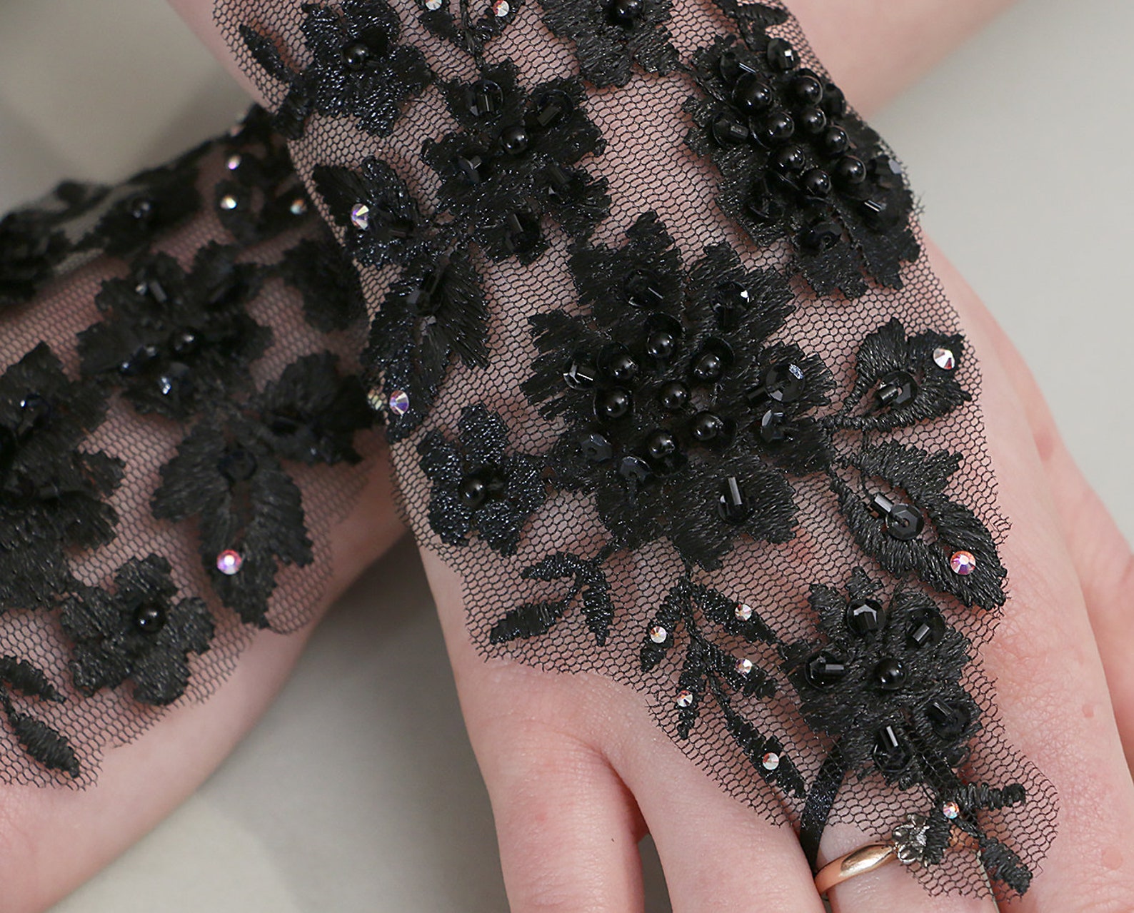 Black Gloves with Pearls main image 1