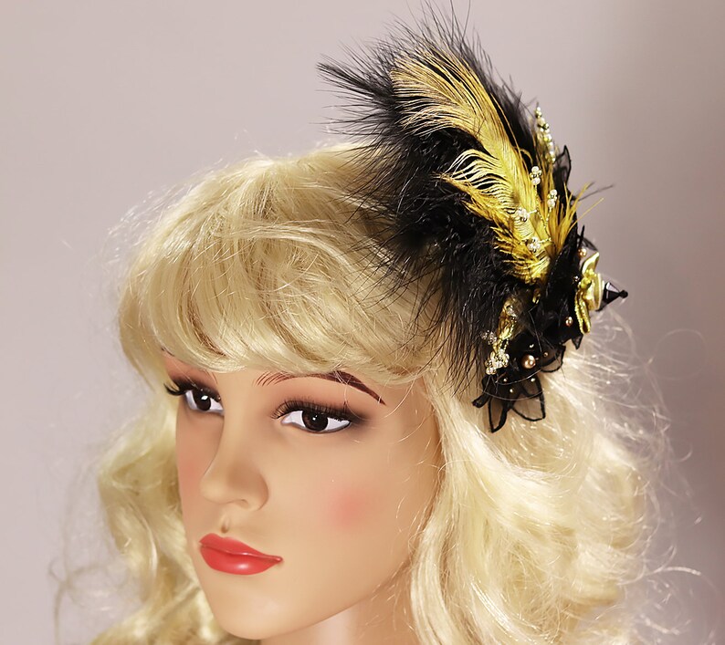 Great Gatsby Headpiece Feather Comb Hair Accessory Party Hair Clip Burlesque Hair Comb Pearls Comb Black Hair Comb Gold Comb