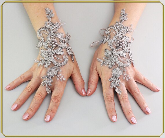grey wedding gloves