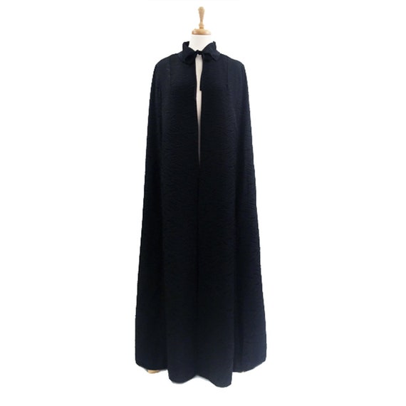 1960's Harrods Black Cloque Opera Cloak, Floor Len