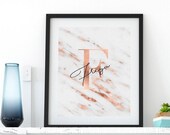 Copper White Marble, Personalised Name Initial, Monogram, Artwork, Poster, Print, Dressing Room, Bedroom, Print