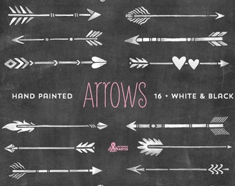 White & Black Arrows Clipart. Tribal, native diy elements, invitation, greetings, chalkboard, transparent, grey, hires, boho style, png