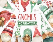 Gnomes Creator. Watercolor holiday clipart, Nordic, Christmas, Winter, cards, nursery, art, Scandinavian, gnomies, dwarf, fun, customize