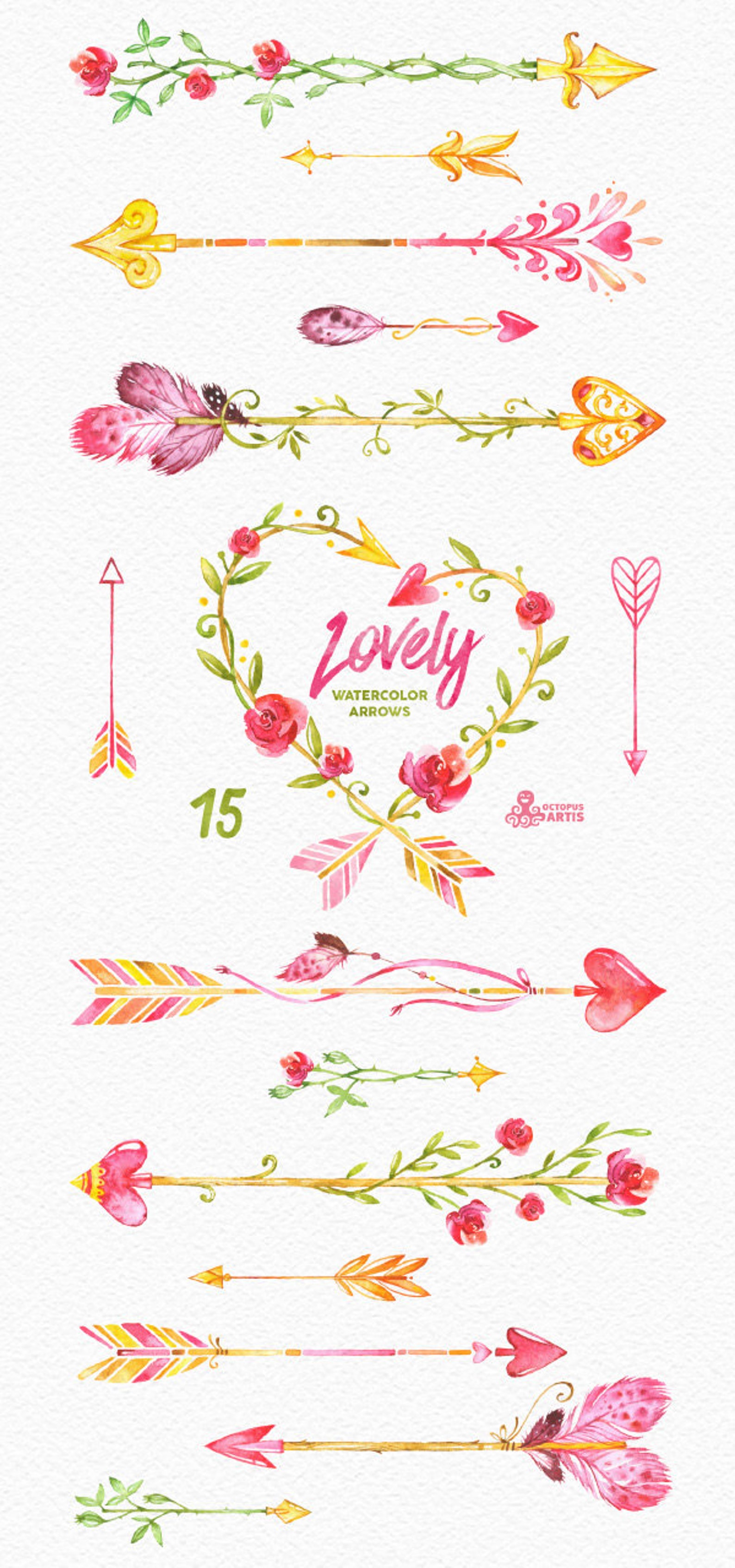 Lovely Watercolor Arrows Clipart. 15 Hand Painted Elements - Etsy