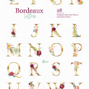 Bordeaux. Buchstaben. Aquarell Floral & Alphabet Clipart
