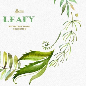 Leafy. Watercolor floral wreaths, branches, leaves, frames, wedding invitation, greeting card, diy clip art, green leaf image 5