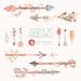 Arrows Watercolor Clipart. 11 Hand painted elements, feathers, diy elements, flowers, invite, tribal arrows, transparent, digital, greetings 