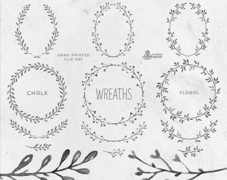 Chalk Floral Wreaths. 12 Digital Clipart in 3 Colors. - Etsy