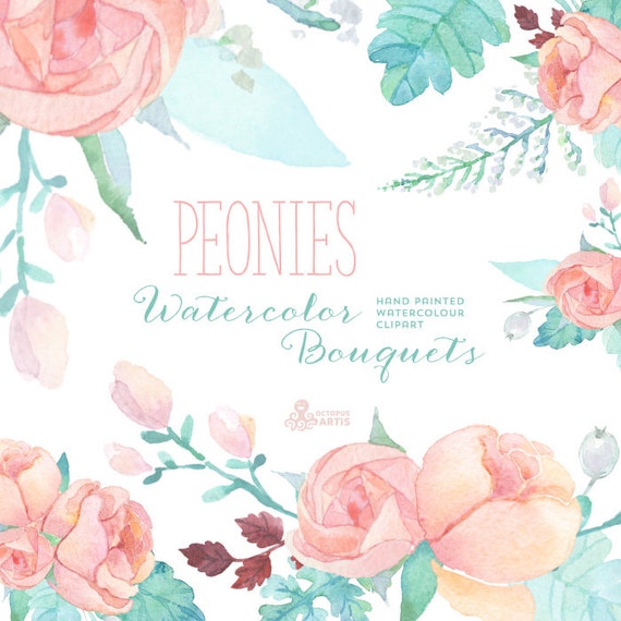Peonies Watercolor Bouquets: Digital Clipart. Hand painted | Etsy