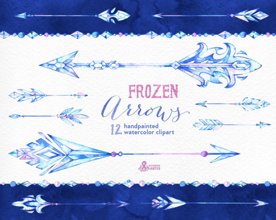 Frozen Arrows. 12 Watercolor Hand Painted Clipart Elements, Winter, Diy ...