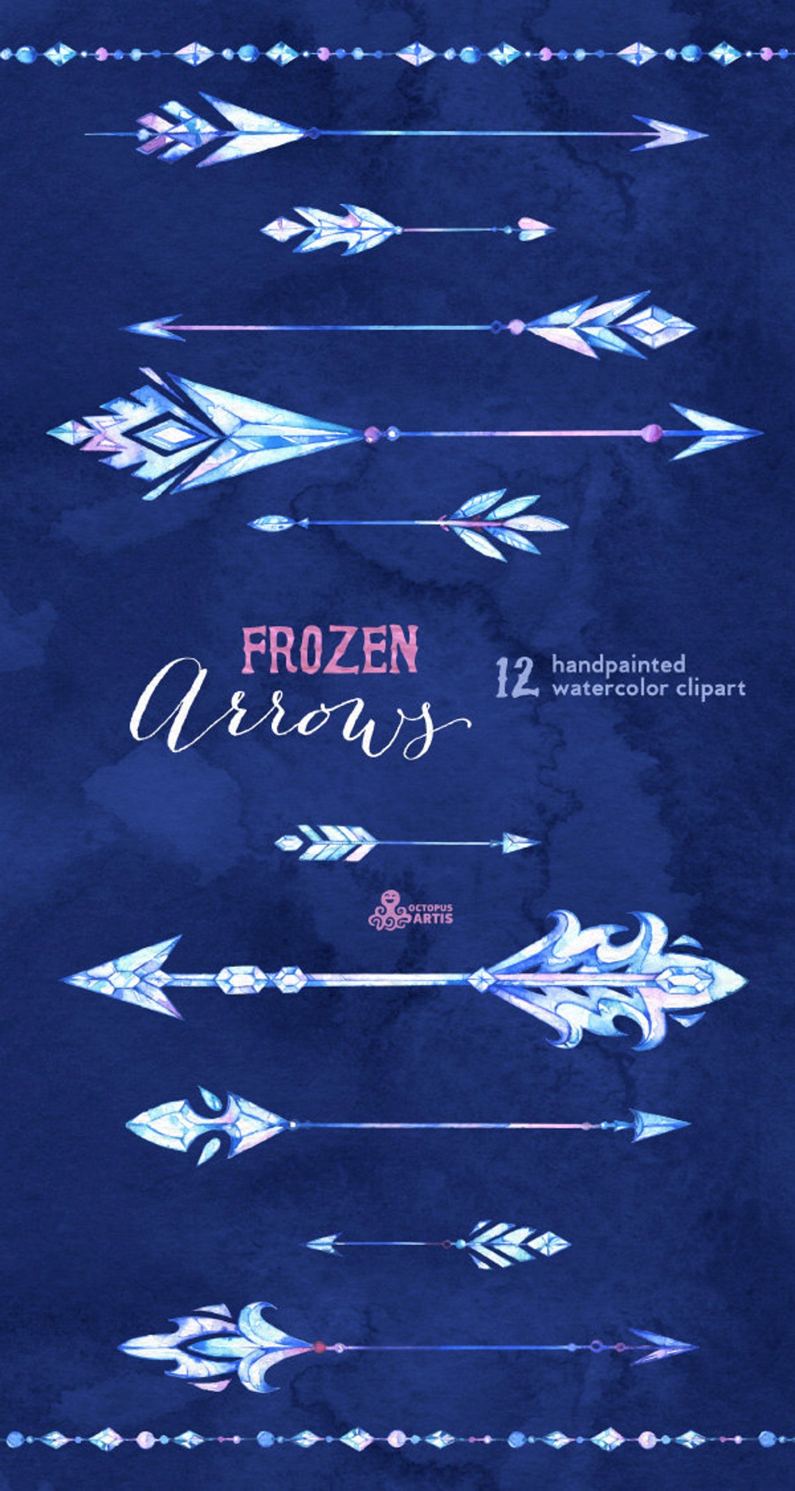 Frozen Arrows. 12 Watercolor Hand painted Clipart elements | Etsy