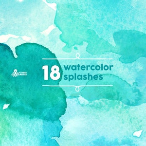 Watercolor Splashes Clipart: 18 Digital files. Hand painted, brush strokes, splodge, pools, splotch, abstract watercolour, background mint image 3