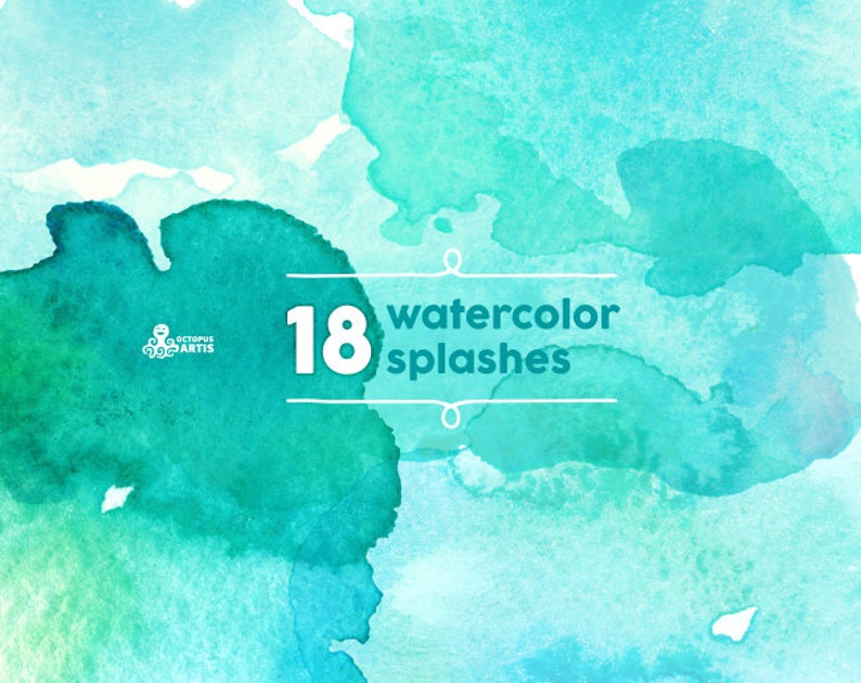 Watercolor Splashes Clipart: 18 Digital files. Hand painted, brush strokes, splodge, pools, splotch, abstract watercolour, background mint image 3