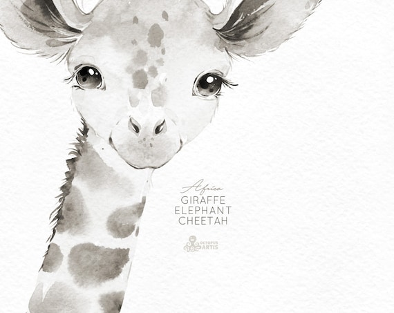 Schwarz Und Weiss Giraffe Elefant Gepard Kleine Tiere Clipart Etsy