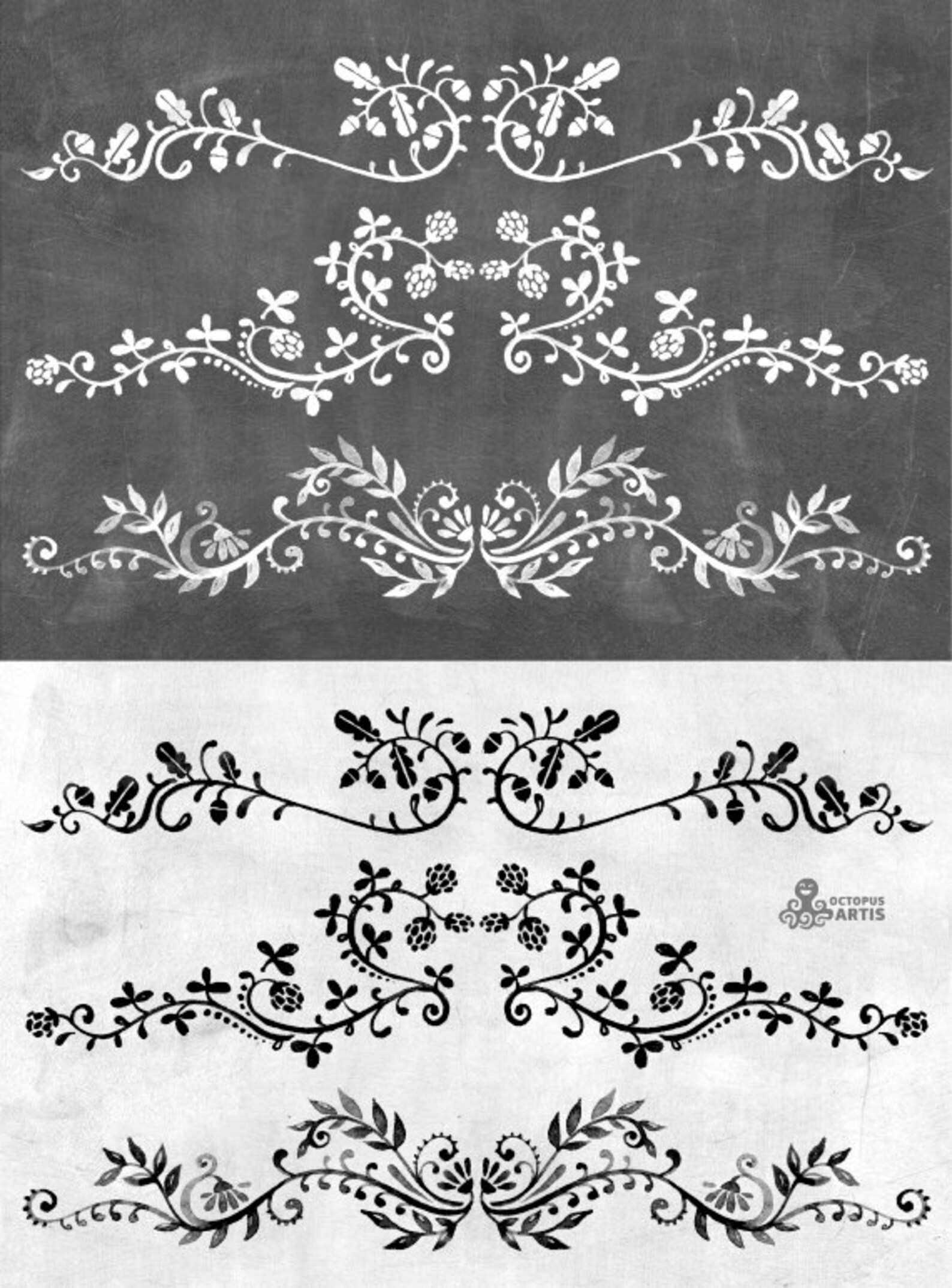 Chalk Floral Borders. 7 Digital Clipart. Hand Draw Etsy