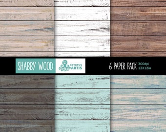 SHABBY WOOD: 6  Digital Paper Pack. Wood, textured, patterns, distressed, crafts paper, scrapbooking.