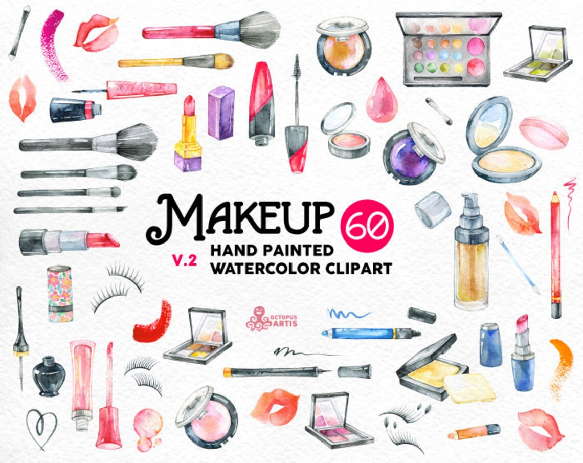 Makeup Watercolor V2. 60 Hand Painted Clipart Diy Elements Etsy