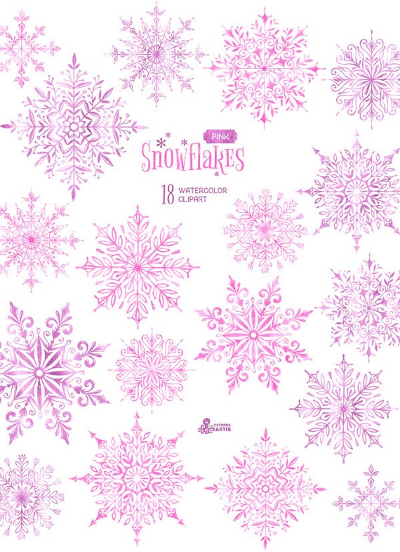 Cute Pink Snowflakes, Hand Painted Watercolor, Christmas PNG