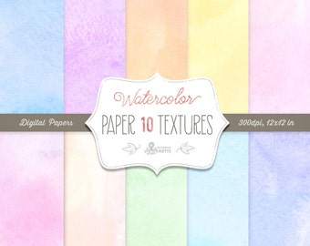 Watercolor Textures: 10 watercolors Digital Papers Pack. Handmade, backgrounds in 10 different soft colors, paper crafts, scrapbooking, diy