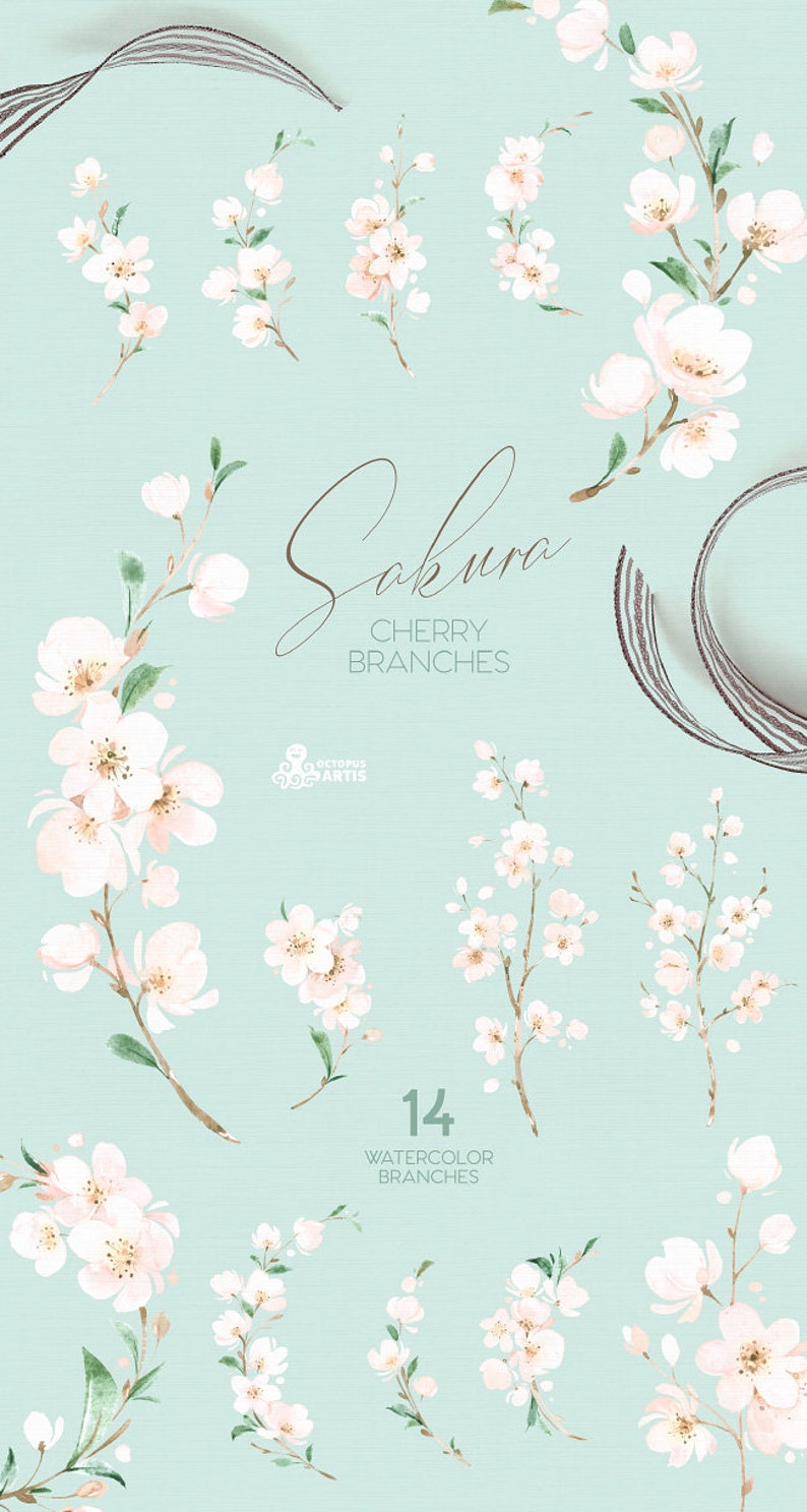 White Sakura. Cherry Branches. Watercolor Floral clipart, fresh, flowers, spring, wedding, bridal, twig, delicate, gentle, garden, girls image 2
