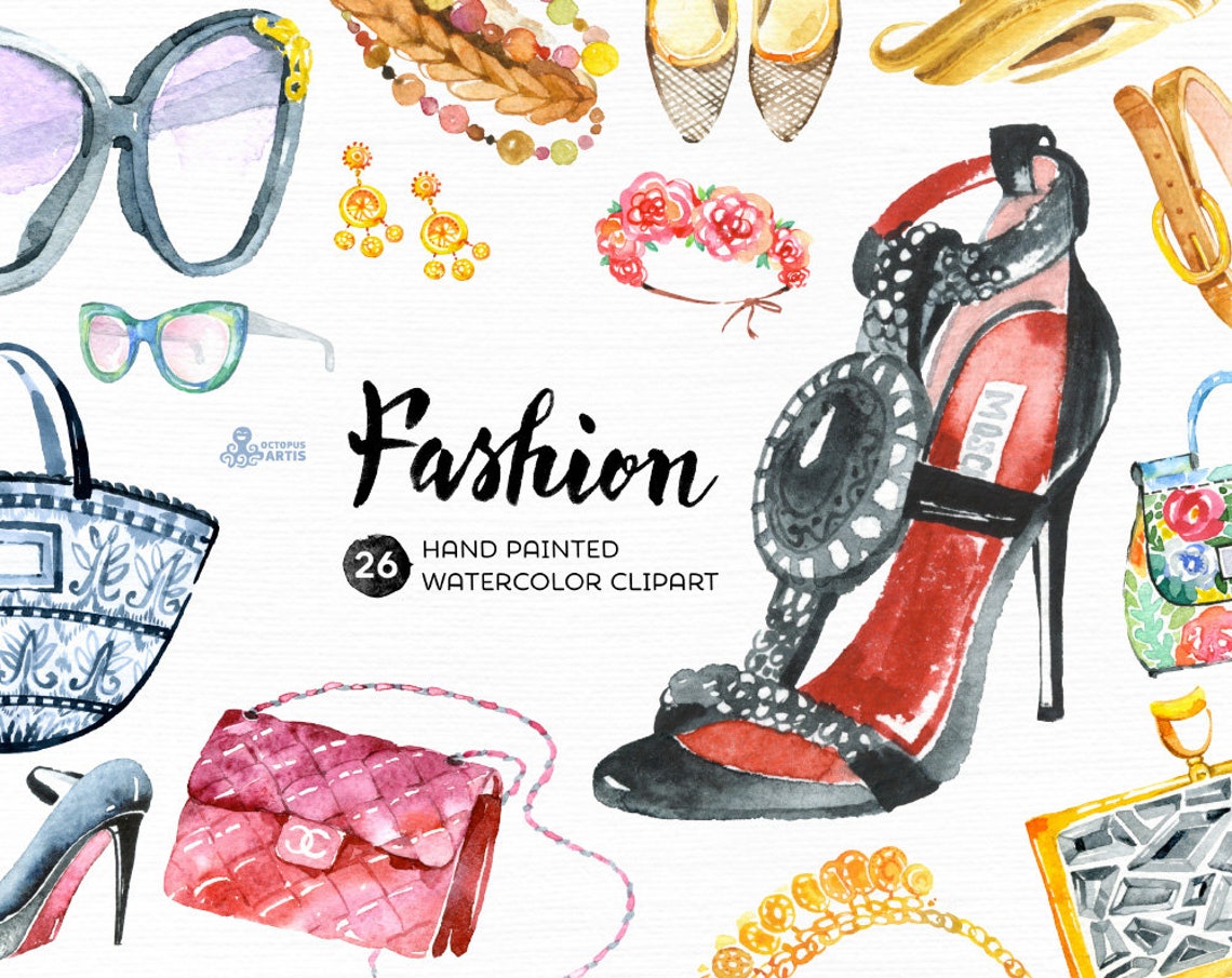 Fashion Watercolor Clipart. 30 Hand Painted Elements Shoes Etsy