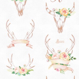 Love Kit With Antlers. Blush. Watercolor Flowers Clipart, Arrows, Peach ...