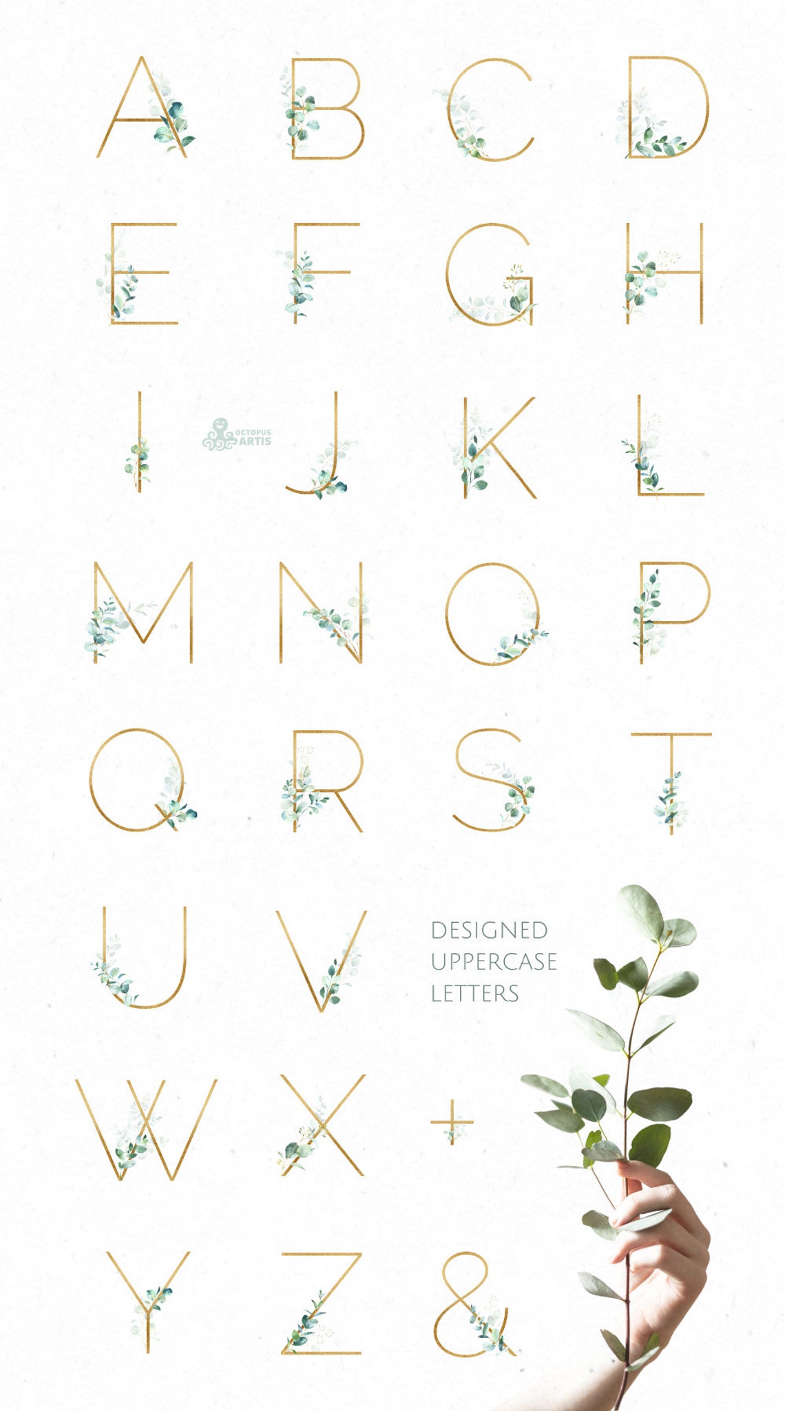 Eucalyptus Letters. Watercolor floral alphabet clipart leaf | Etsy