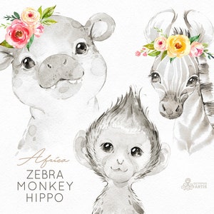 Schwarz Und Weiss Giraffe Elefant Gepard Kleine Tiere Clipart Etsy