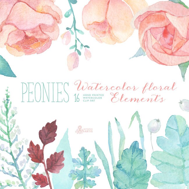 WEDDING CLIPART floral clipart DIY clipart wedding invitations separate flowers handpainted flowers Watercolor peonies flowers clipart