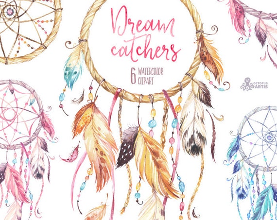 Dreamcatchers Watercolor Clipart Tribal Feathers Diy Etsy
