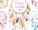 Dreamcatchers. Watercolor Clipart. Tribal, feathers, diy, logo, invitation, catcher, pink, blue, boho style, native america, wild, beads 