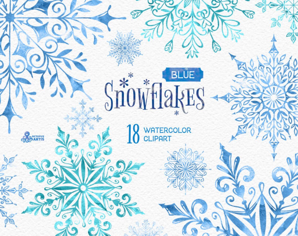 Snowflakes Blue. 18 Watercolor Separate Elements Clipart - Etsy
