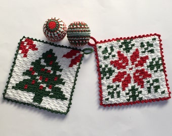 2 C2C crochet pattern  Christmas potholder with Tree or Star by Atelier Sopra