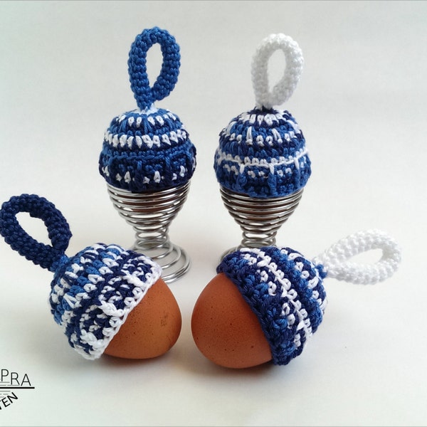 Crochet Egg Warmer Pattern - Crochet Pattern Easter - Cotton - Egg Cosy - Delft Blue -  by Atelier Sopra