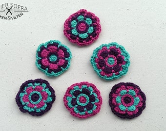 Crochet Flower pattern for hairclip, brooche or keyring