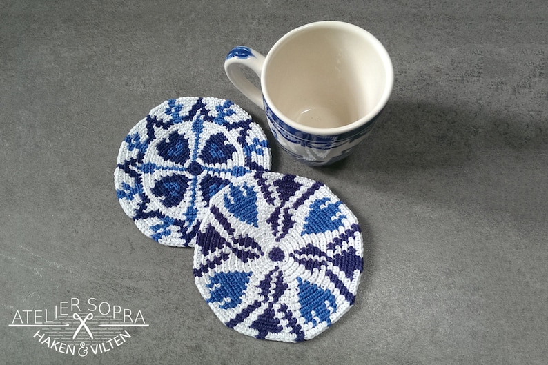 6 Tapestry coaster crochet patterns Delft blue Etsy Nederland