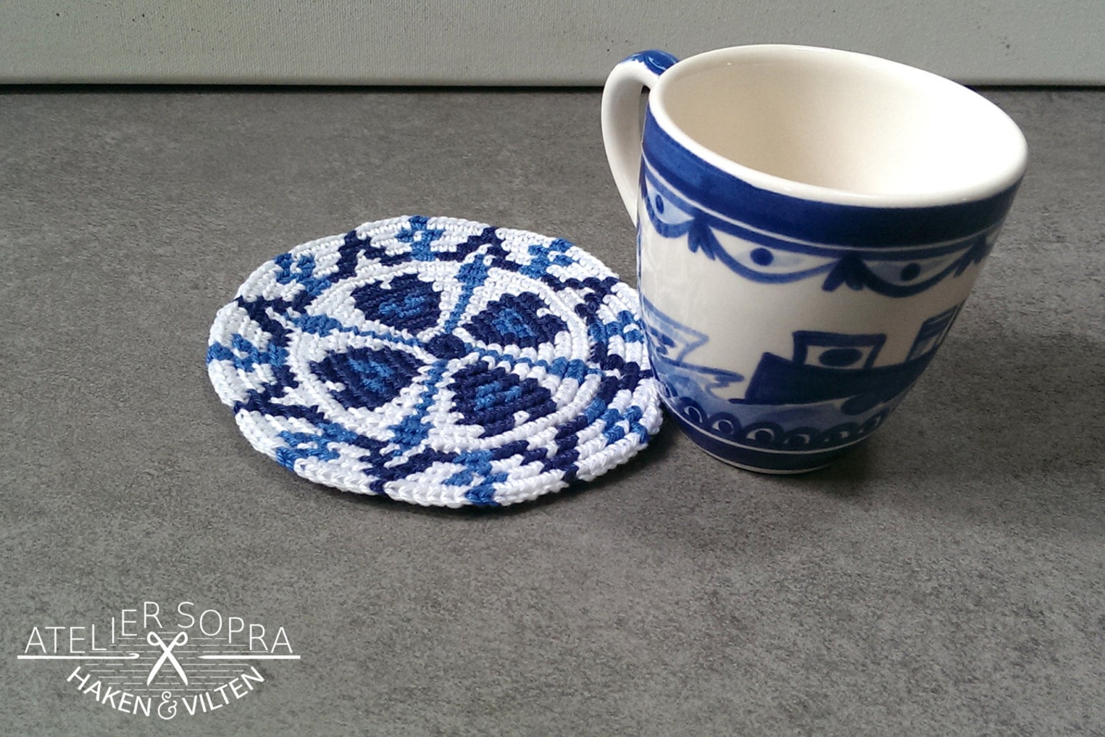 Tapestry Crochet Coaster Pattern Delft Blue no.3 by Atelier Etsy