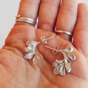 Sterling Silver Botanical Earrings - Leaf Clusters Earrings