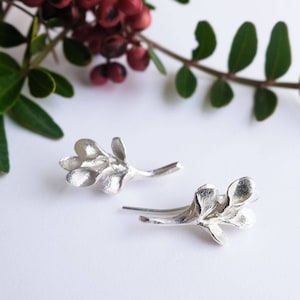 Sterling Silver Botanical Ear Climbers - Leaf Clusters Earrings - Single Earring OR Pair of Ear Crawlers