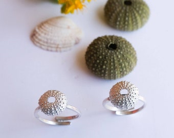 Anillo de erizo de mar de plata de ley: banda ajustable