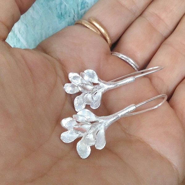 Sterling Silver Botanical Earrings - Leaf Clusters Earrings