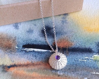 Sterling Silver Sea Urchin Pendant: Gemstone Necklace, Medium Size