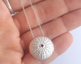 Sterling Silver Sea Urchin Pendant Necklace - Extra Large Size
