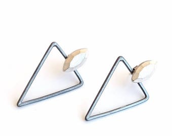 Sterling silver Ear Jackets with Faceted Marquise and Triangles