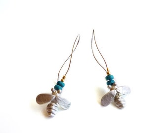 Sterling Silver Lucky Bee Earrings with Turquoise