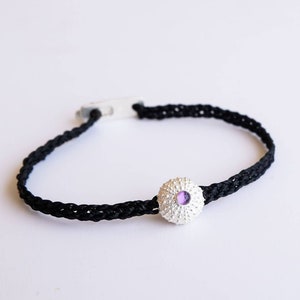 Small Sterling Silver Sea Urchin Bracelet with Amethyst
